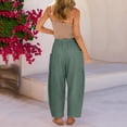 thumbnail image 4 of Lumtrix Womens Wide Leg Linen Pants Casual Loose Baggy Drawstring Summer Beach Travel Vacation Palazzo Harem Pants with Pockets Dark Green 2XL, 4 of 5