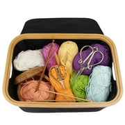 BambooMN Crafting Yarn Storage Bag with Lid for Crochet Supplies, Knitting Accessories, and Other Storage Needs - Organize Projects, Needles, and Hooks with this Light, Foldable Knitting Bag, White