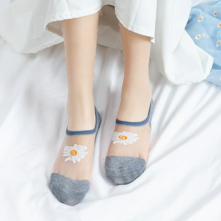 

Beechoice 5 Pairs/Set Women Summer Casual See Through Daisy Thin Breathable Marguerite Low Cut Boat Socks