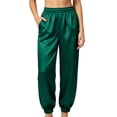 thumbnail image 3 of VBVC Women's Satin Elastic Waist Joggers , Silky Slim Cuffed Sweatpants For Women , Ladies' Casual Sleepwear Trousers with Pockets, Green , S-3XL, 3 of 10