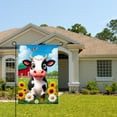thumbnail image 2 of JOOCAR Linen Garden Flag for Spring Summer Home Outdoor Garden Yard Door Decor 12x18 inch - Cute Cow with Sunflowers and Barn Design, 2 of 5