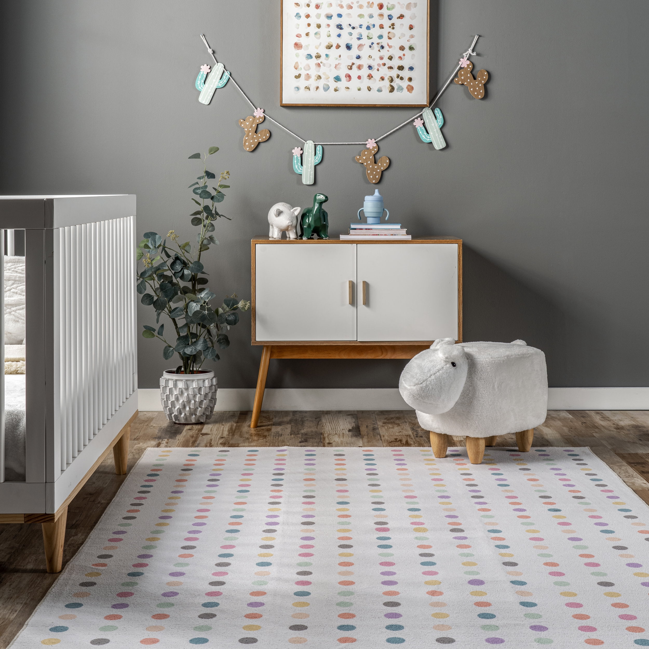 nuLOOM Larissa Machine Washable Kids Polka Dot Area Rug, 8' x 10', Ivory