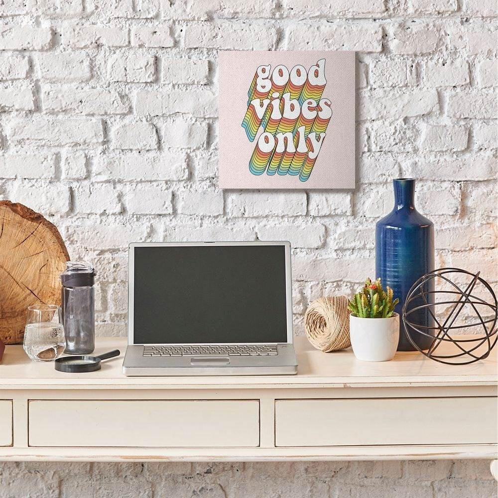 Stupell Industries Good Vibes Only Rainbow Pink Word Design Canvas Wall Art by Dawn Vietro