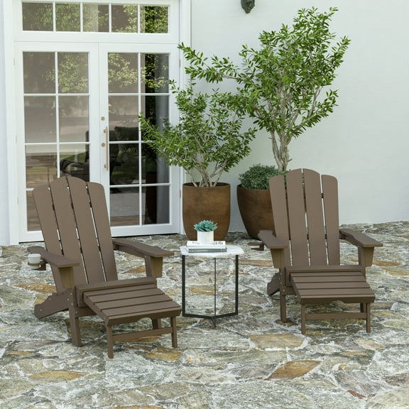 Merrick Lane HDPE Indoor and Outdoor Slide-Out Cupholders Rocking Chair, Brown (Set of 2)