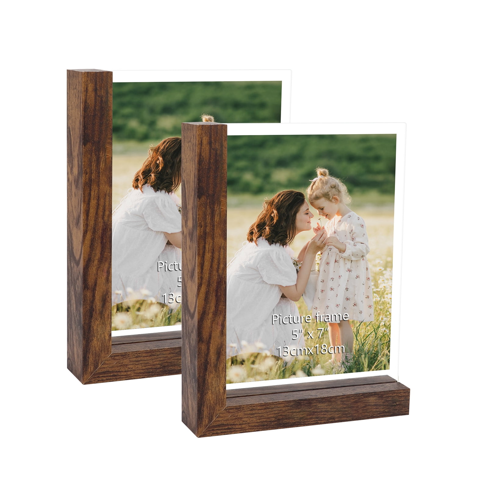 2 Pack 5x7 Picture Frames, Rustic L Shaped Double Sided Frames