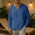 thumbnail image 2 of VeFlora Men's Linen Shirt, Long-Sleeve, V-Neck, Button-Down Linen Shirt, Men's Summer Shirt, Lightweight, Casual Shirt, Men's Shirts, Beach Shirt(Navy/XXXL), 2 of 7