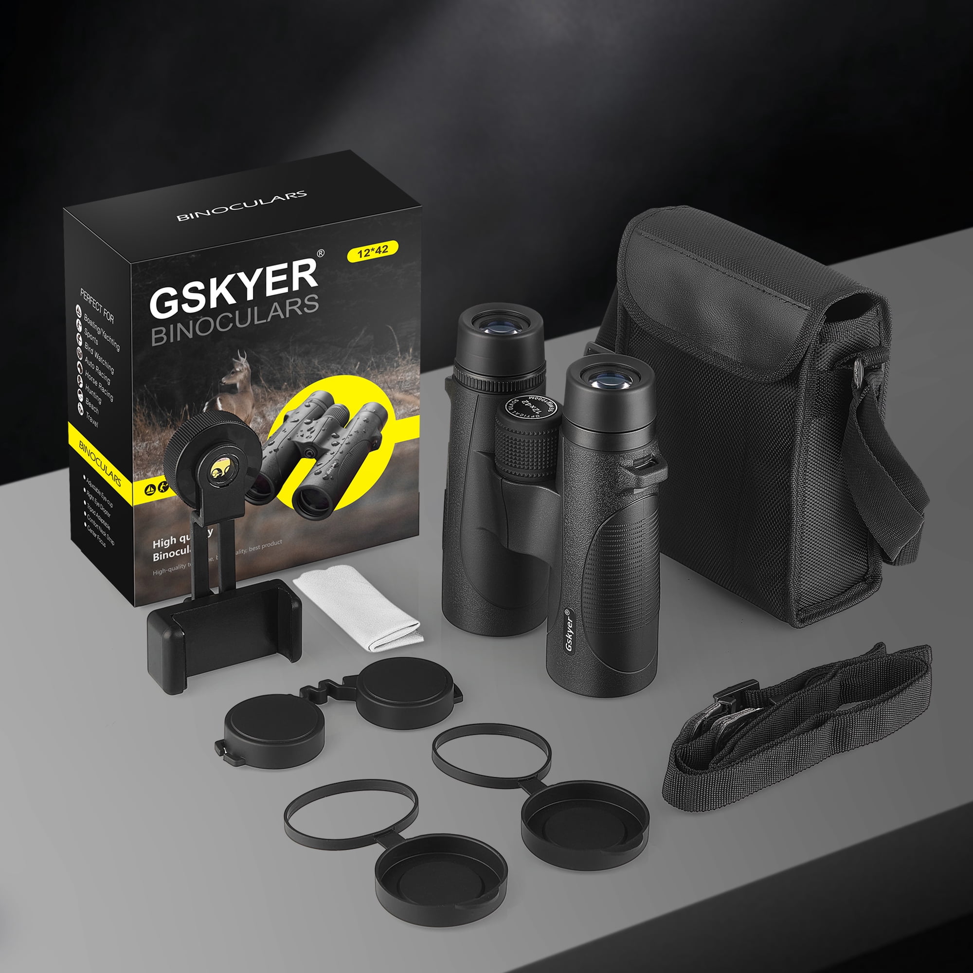Gskyer 42mm Powerful Lightweight Waterproof Binoculars with Case and Phone Adapter, Black