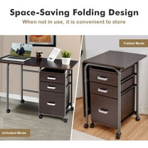 Giantex Folding Computer Study Desk, Home Office Desk w/Smooth Wheels & Large Drawers, Mobile Laptop Desk Writing Table (Brown)