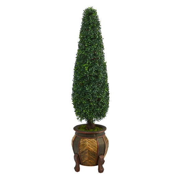 Nearly Natural 59" Plastic Boxwood Artificial Topiary, Green
