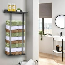 Retractable Wall-mounted Towel Rack for Bathroom, Metal Towel Holder with Shelf & Hooks, Storage for Bath Towels & Hand Towel, Black
