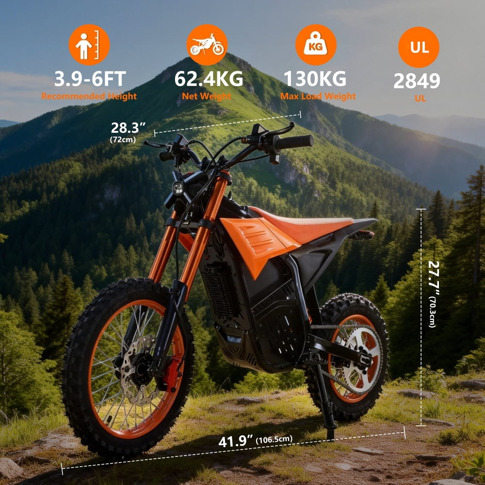 JVV V7 3000W Electric Dirt Bike for Teens & Adults, 37MPH Off-Road Motorcycle