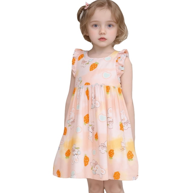 Robes de Printemps pour Filles, Robes Trapèze à Étages Évasées pour Fille, Robe à Manches à Volants à Motif Floral pour Filles, Robe de Princesse pour Tout-Petit