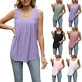 thumbnail image 2 of FLMEI Summer Tank Tops for Women Pleated T Shirts Square Neck Sleeveless Tops Womens Swallowtail Cotton Tees Shirts S-XXL, 2 of 9