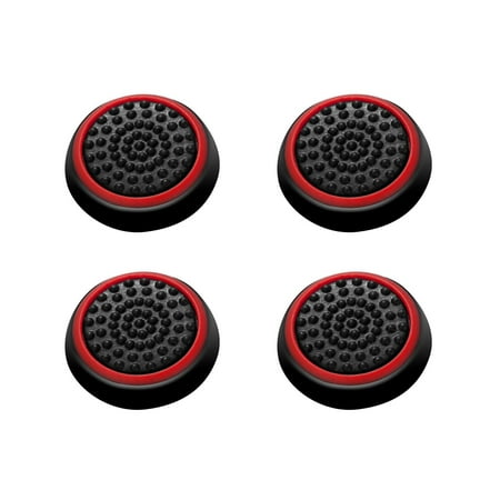 4pcs Thumb Grips for PS4 Controller Xbox One Xbox 360 Black/Red Silicone Caps Analog by Insten for Sony PlayStation 2 3 4 Controller