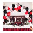 thumbnail image 2 of Kit de arco de guirnalda de globos rojos, negros y blancos para armar uno mismo, 12 o 10 globos de látex con confeti, tira de arco de 4,8 m para circo, barbacoa, cumpleaños., 2 of 5