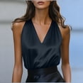 thumbnail image 2 of Mujeres Correa de Espagueti Tops de Satén Camisola Cuello Profundo V Verano Capa Cami Vestir Por la Noche, 2 of 5