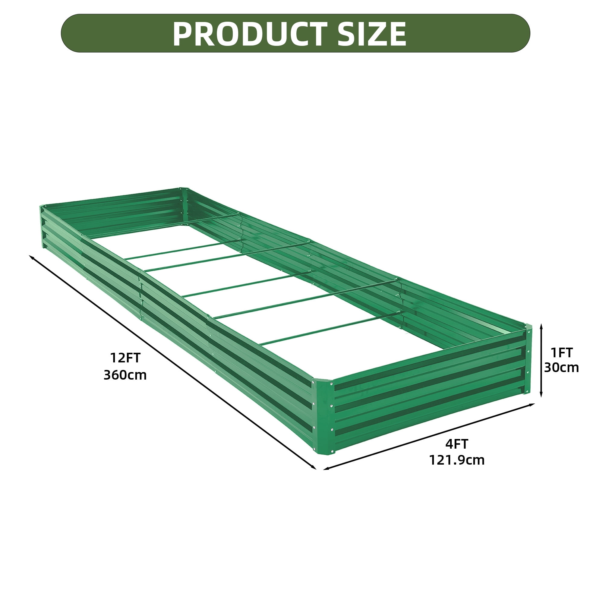 Uforic 12 x 4 x 1 FT Galvanized Metal Raised Garden Bed Kit, Outdoor Planter Box with Safety Rubber & Gloves for Vegetables Flowers Herbs Fruits, Green