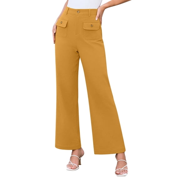 Gamivast Wide Leg Pants For Women High Waisted Button Patch Pockets Dressy Pants Professional Office Work Pants Business Casual Trousers Loose Fit Soft