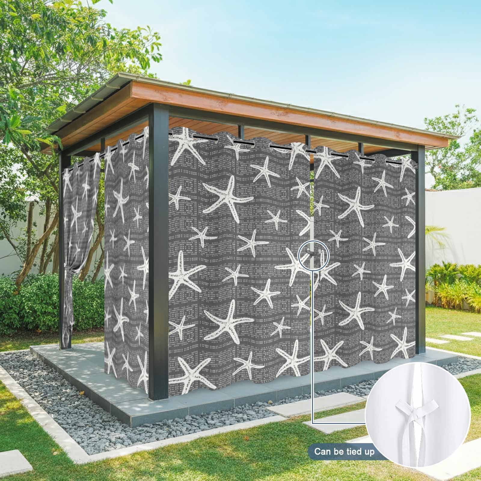 Black Starfish Coastal Outdoor Curtains for Patio, Summer Beach Nautical Sea Ocean Sunshade Privacy Drapes Grommet Waterproof Outside Curtains for Porch/Cabana/Balcony 54"x 108", 1 Panel