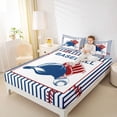 thumbnail image 4 of Feelyou Retro Baseball Hat Queen Sheet Sets, Blue Stripes Lines Bed Set, 4pcs, 4 of 7