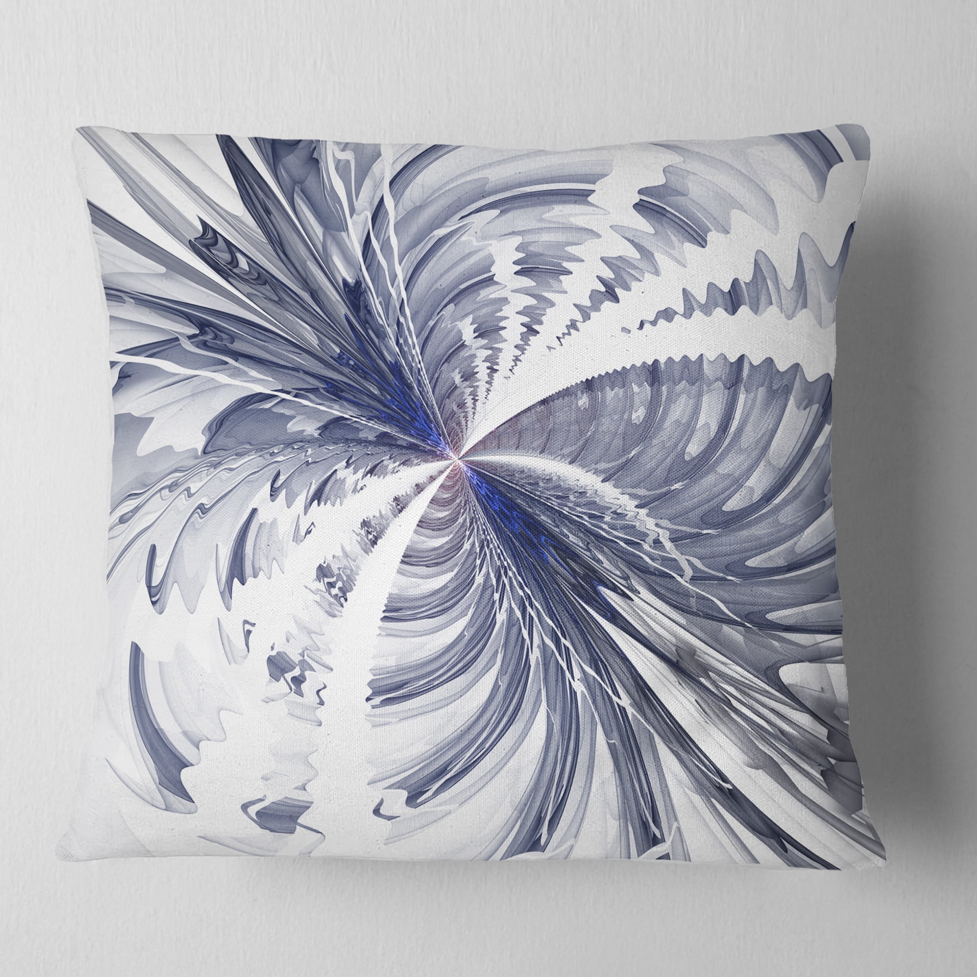 Designart 16" x 16" Contemporary and Modern Black Fractal and Flower Polyester Throw Pillow