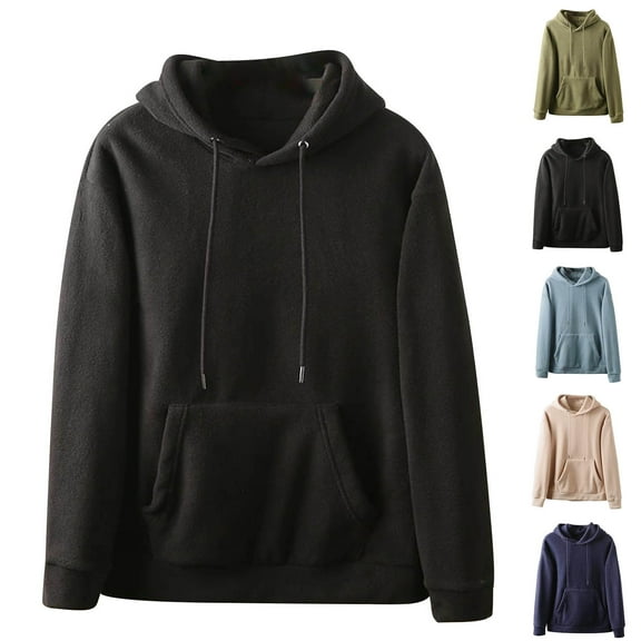 ZRGHAOYLQ Mens Polar Fleece Hooded Sweatshirt Fuzzy Sherpa Hoodie Pullover Sweatshirts Loose Cozy Pocket Jacket Solid Color Long Sleeve Winter Hoodies Jackets Outwear Black L