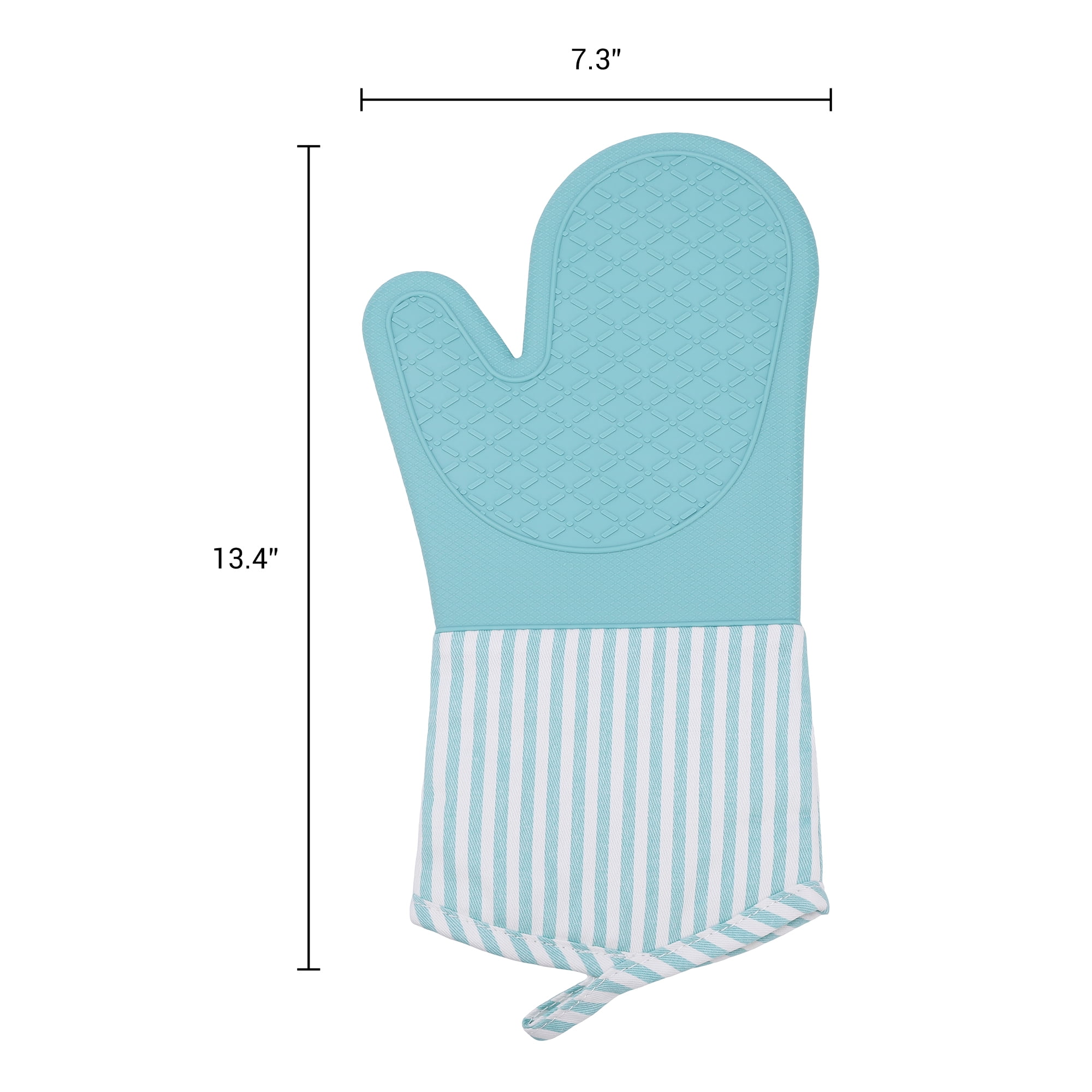 Unique Bargains 2pcs Soft Silicone Heat-Resistant Oven Mitts Cyan 13.4" x 7.3"