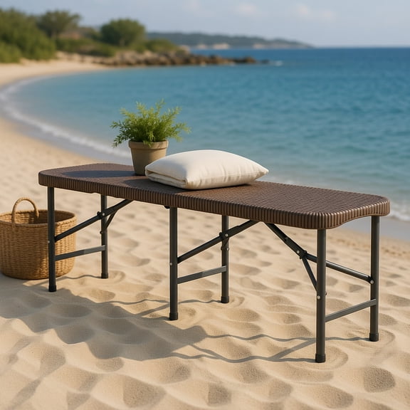 Topcobe 6 ft Plastic Folding Bench with 1320 LBS Capacity and Handle, Outdoor Patio Furniture for Garden Backyard Pool Deck-Brown
