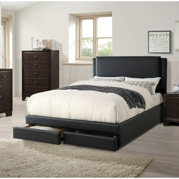 LiviNest Queen Size Storage Bed Frame: Modern Faux Leather Platform Bed with Drawers - Upholstered Bedroom Furniture for Small Space Living & Remote Workers