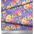 thumbnail image 3 of Soimoi Purple Modal Satin Fabric Leaves & Ranunculus Floral Printed Fabric 1 Yard 42 Inch Wide, 3 of 3