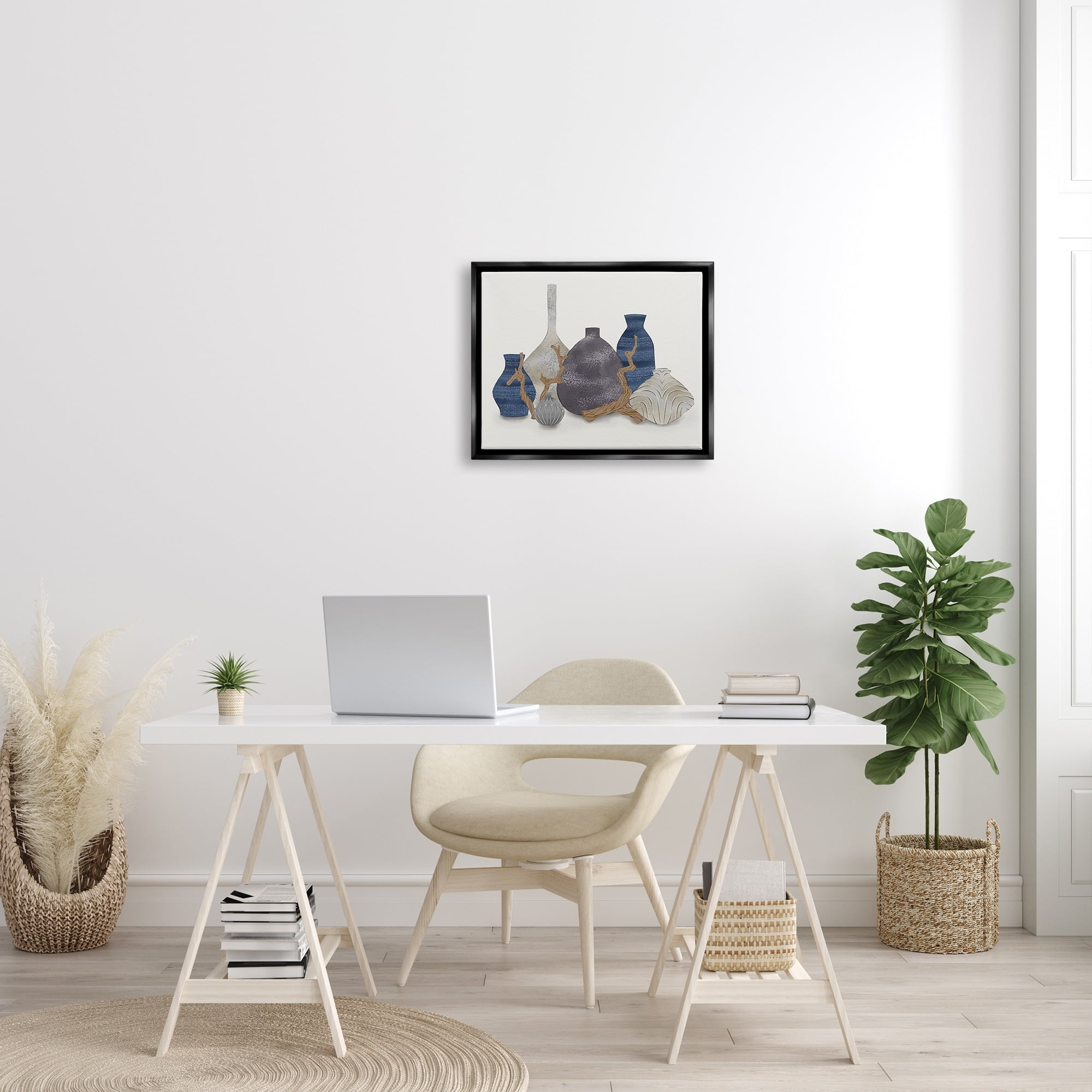 Stupell Industries Ornate Vase Still Life Leaning Driftwood Branches Graphic Art Jet Black Floating Framed Canvas Print Wall Art, Design by Ziwei Li