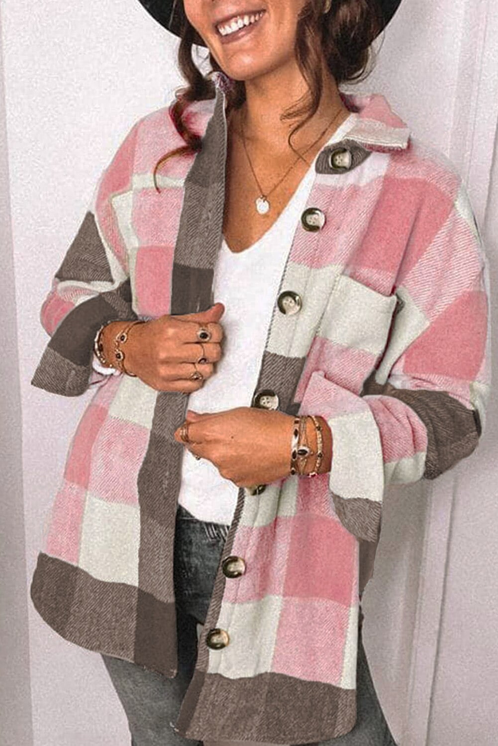 Womens Plaid Shirts Flannel Shacket Jacket Long Sleeve Button Down Boyfriend Shirt Coats