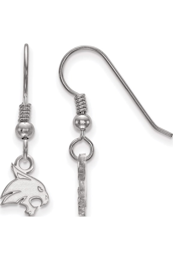 Sterling Silver S. Rh-Plated Logoart Texas State University Xs Dangle Earrings (29 X 8) Made In United States ss005tst
