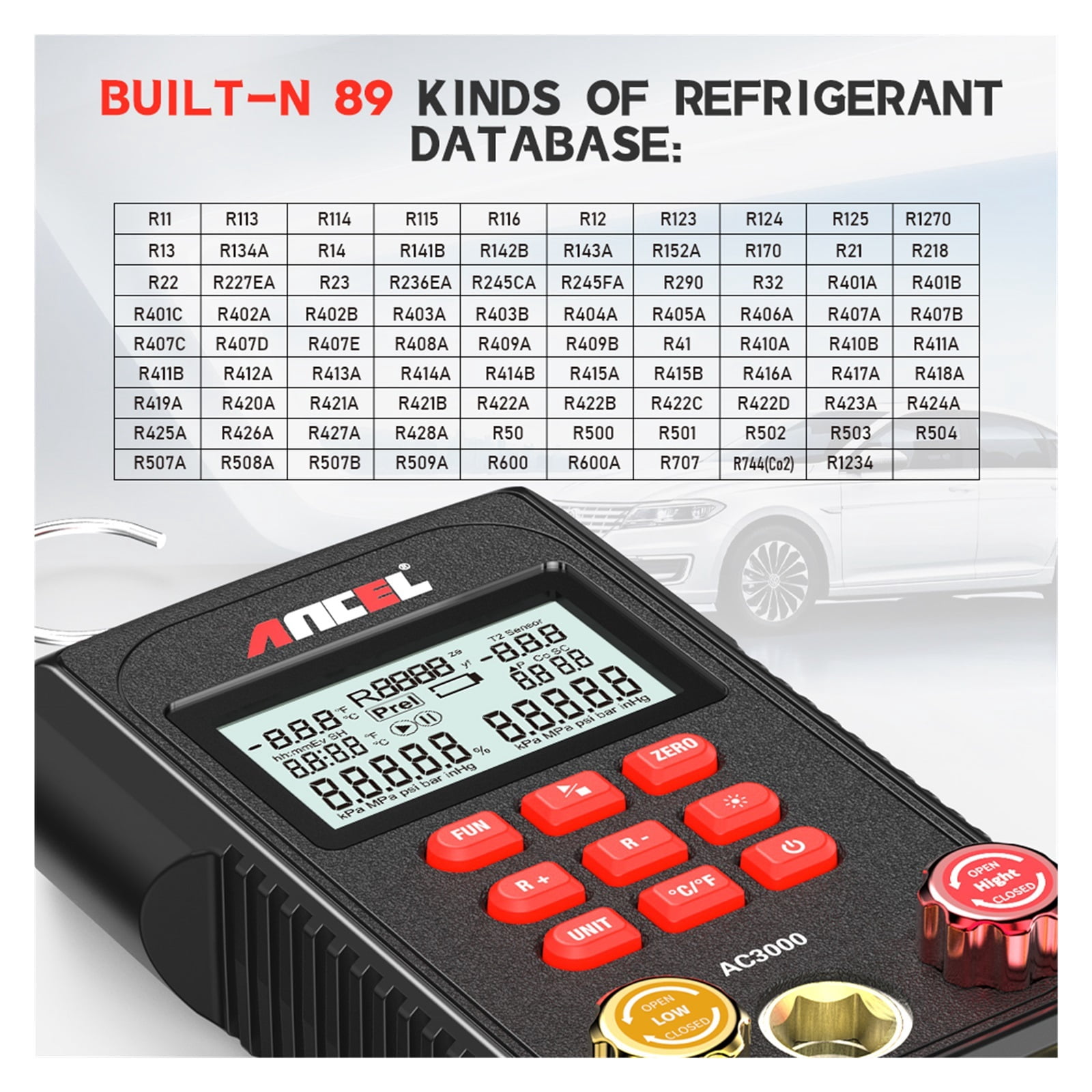 AC3000 Manifold Digital Gauge Refrigeration Leak Tester Vacuum Pressure Temperature Gauge Tools Digital Manifold Meter ,Accurate and Precise Gauges