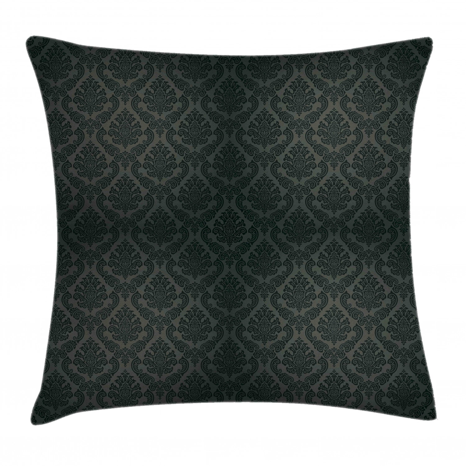 Dark Grey Throw Pillow Cushion Cover, Ancient Damask