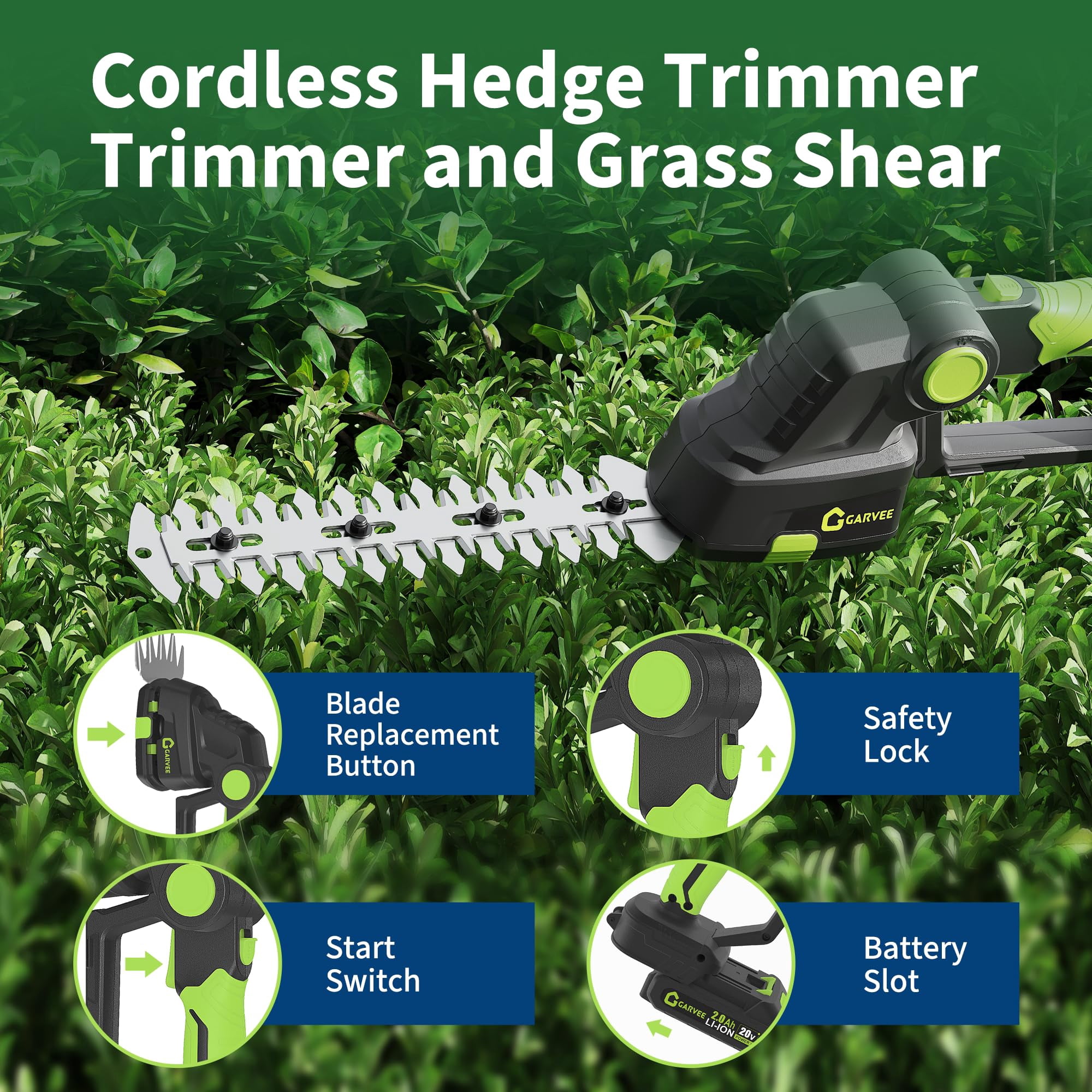 20V Cordless 2-in-1 Hedge Trimmer & Weeding Tool – Dual Blade System – Lightweight, Adjustable, Ideal for Shrubs, Hedges & Garden Edging