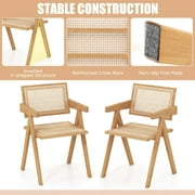 Costway Set of 2 Rattan Accent Chairs Mid Century Dining Armchair Bamboo Frame Kitchen Natural