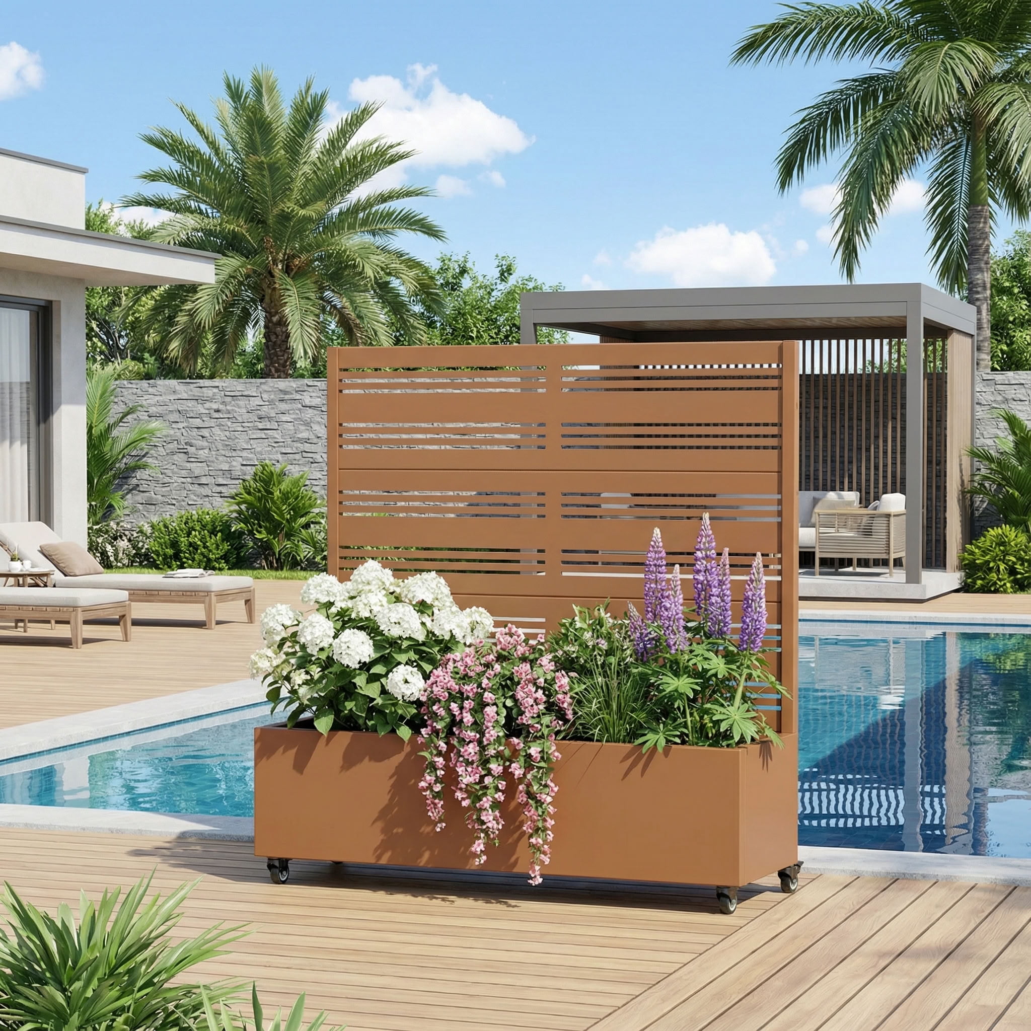 MAYEERTY 3 Panels Outdoor Metal Planter Box, Durable Weather-Resistant Planter, Decorative Metal Flower Box for Patio, Balcony, Garden