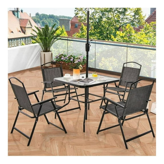 Yunken Patio Folding Chairs Set of 4 with Cozy Seat Fabric and Heavy-Duty Metal Frame, Foldable for Easy Storage, Ideal for Garden, Patio, and Picnic Use