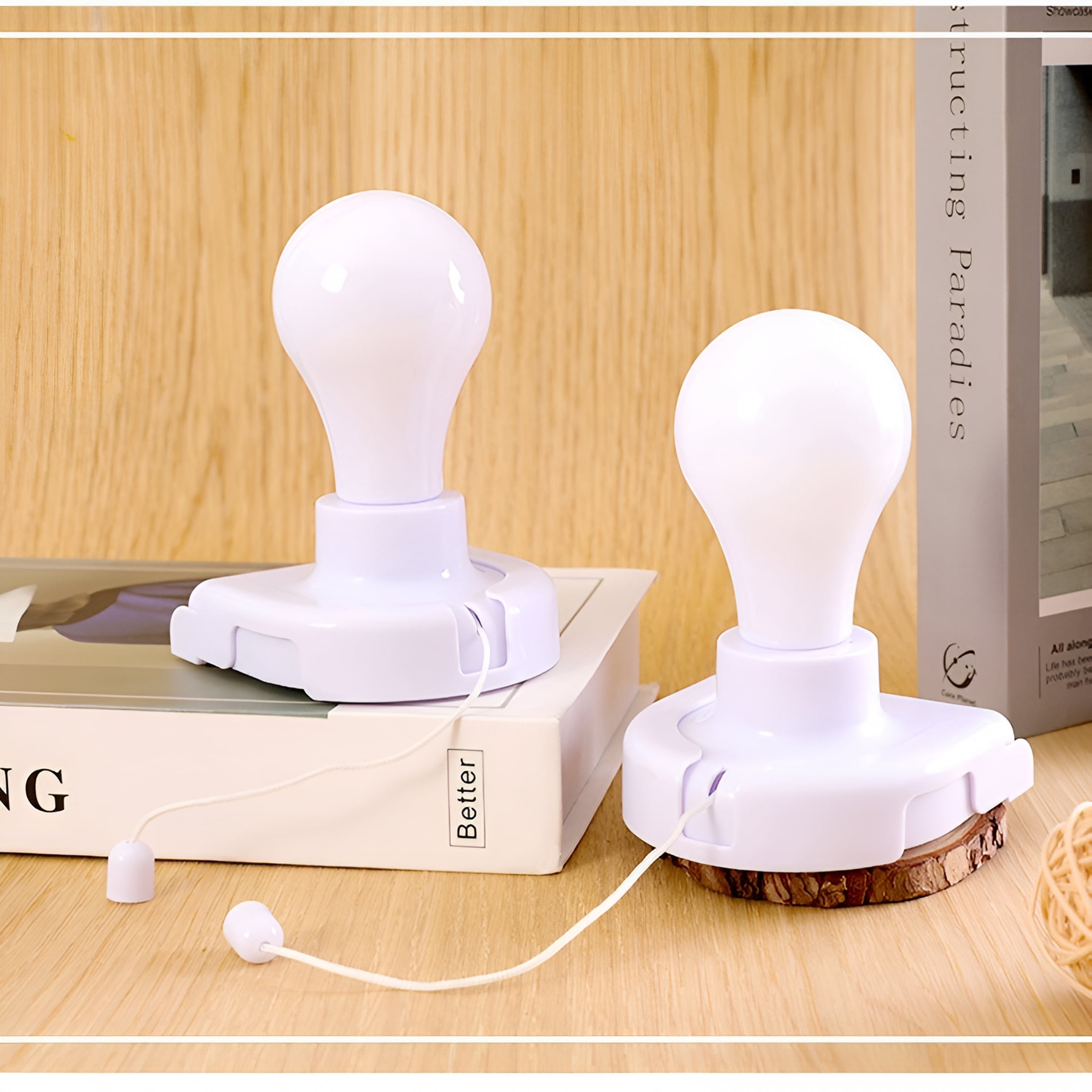 HIBIBUD Stick-Up Battery Operated Light Bulb,Battery Powered Wireless Smart Closet Light Bulb,Self Adhesive Wall Mounted Light Fixture with Pull Chain for Cabinet Bedroom Living Room Kitchen 4Pcs