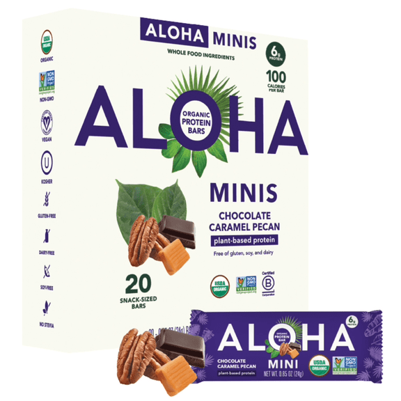ALOHA, Plant Based Protein Mini Bars, Chocolate Caramel Pecan (Pack of 20)
