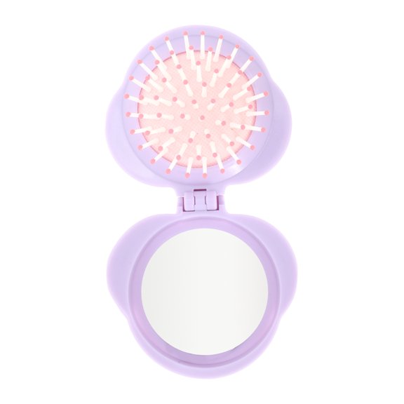 Unique Bargains 1 Pc Cute Foldable Airbag Mirror Comb Purple ABS TPR