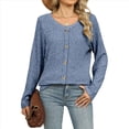 thumbnail image 3 of Suéteres Ligeros para Mujer 2025, Camiseta Henley de Larga, Blusa Informal de Cuello Redondo para Otoño. Azul L, 3 of 10