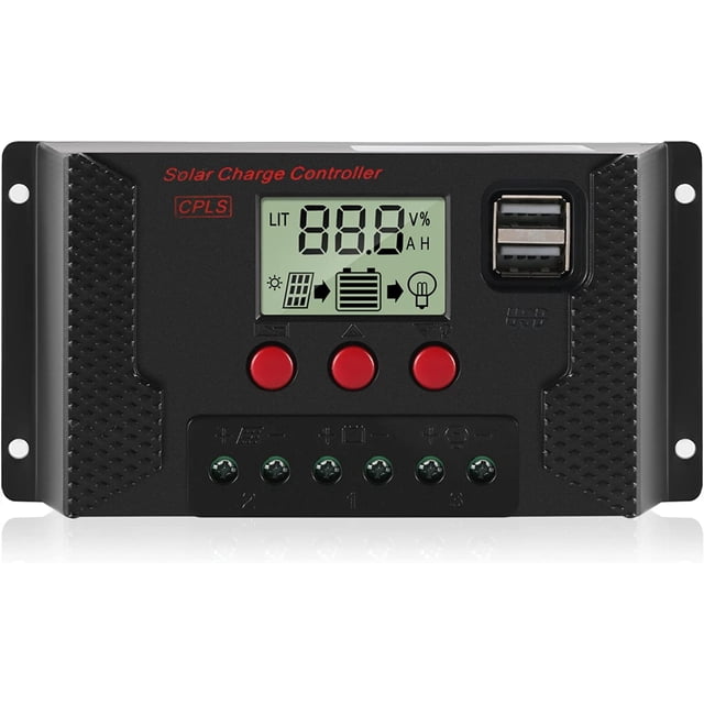 Controlador de carga 30A Regulador de carga del panel solar Identificación automática 12V / 24V con pantalla LCD y puerto USB de 5V