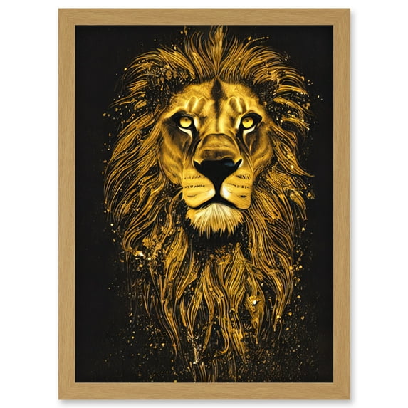 King Of The Pride Male Lion Golden Mane Painting Gustav Dore Style Black And Gold Artwork Framed Wall Art Print A4