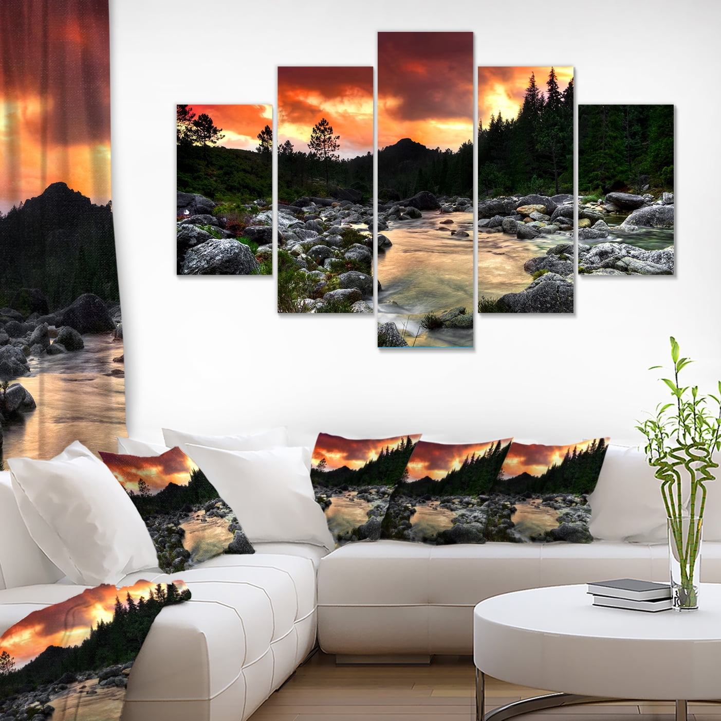 Designart 'Rocky Mountain River at Sunset ' Extra Large Wall Art Landscape
