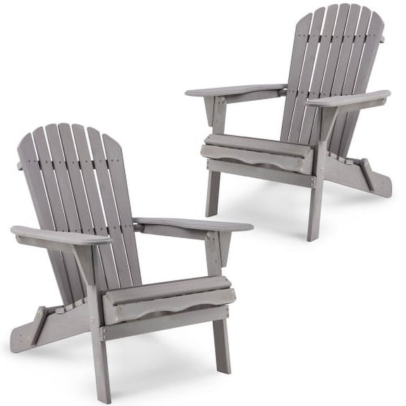 DEGUO Wood Lounge Patio Chair for Garden Outdoor Wooden Folding Adirondack Chair Set of 2 Solid Wood Lounge Patio Chair for Garden, Lawn, Backyard-Gray