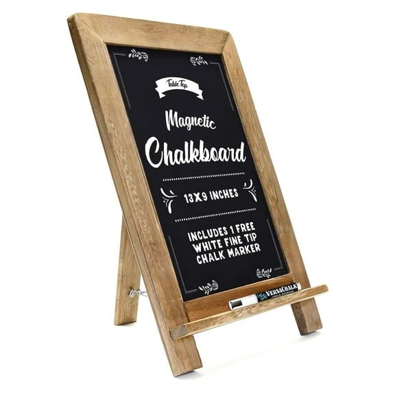 VersaChalk Wooden Tabletop Chalkboard, Kickstand, 13"x9", Magnetic, Includes White Fine Tip Marker