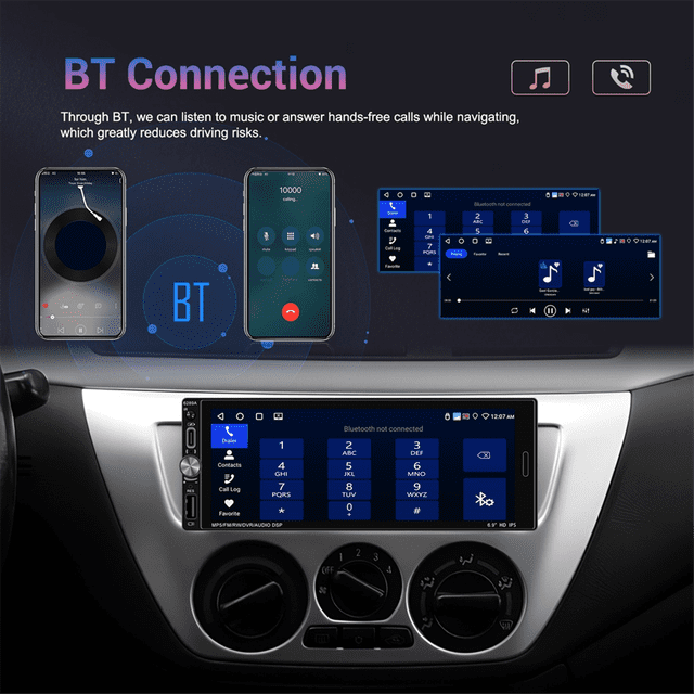 1Din 6.9 Inch Car Radio 2+32G Multimedia Player GPS Navigation WIFI Carplay Android Auto FM/RDS Mirror Link Car Audio,1x Car Player 1x Installation kit,Black