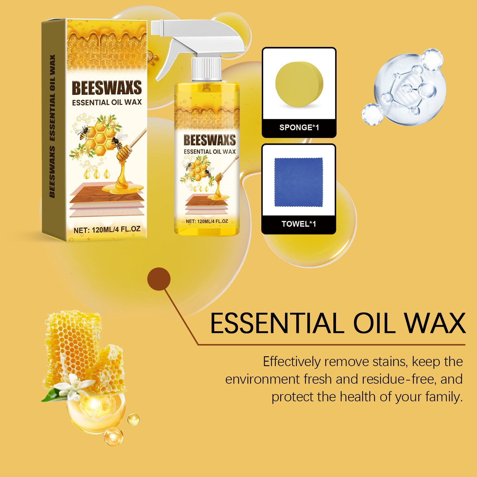 Natural Micro-Molecularized Beeswax Spray, Beeswaxs Essential Oil Wax, Multi-Purpose Furniture Polish, Wood Cleaner Repairing and Care Spray, Restores Shine & Removes Scratches